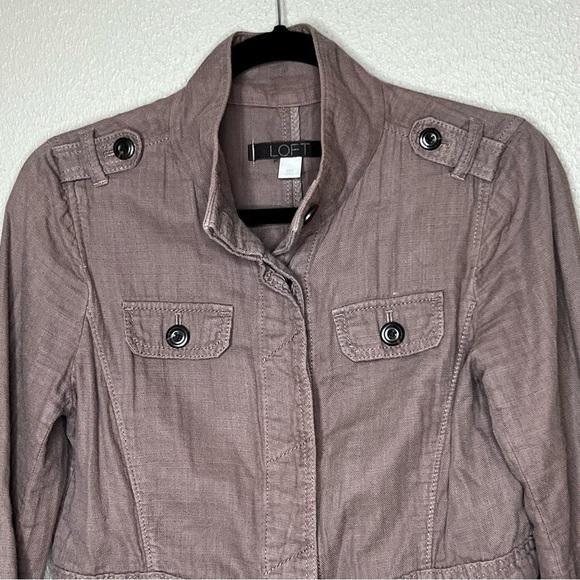 Loft Womens Petite Medium PM Military Jacket Brown Lightweight Drawstring Front - Picture 2 of 8